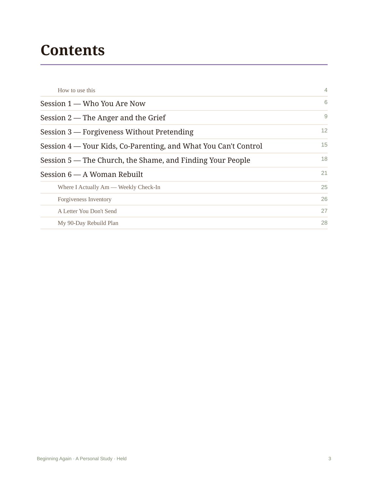 Beginning Again &mdash; A look inside &mdash; a session