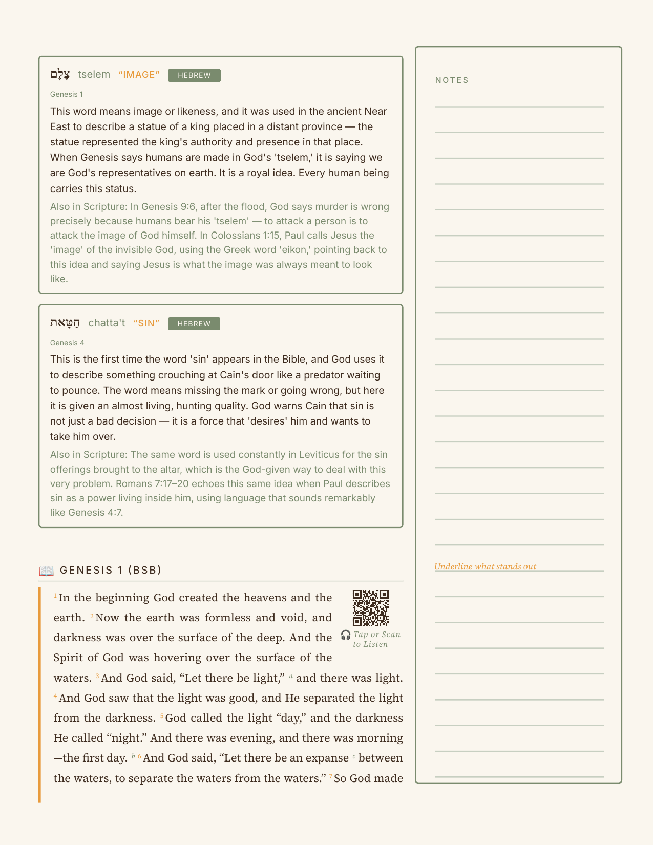 Yearly Bible Study Journal sample reading page