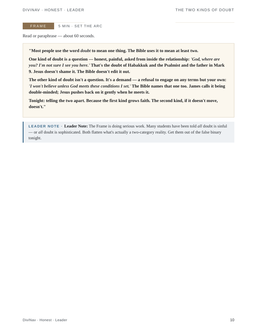 A sample page inside Honest Lesson 1 &mdash; the leader guide