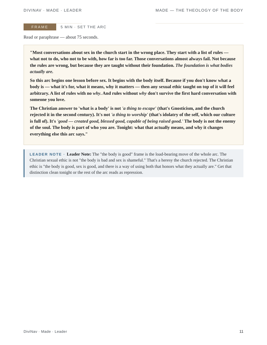 A sample page inside Made Lesson 1 &mdash; the leader guide