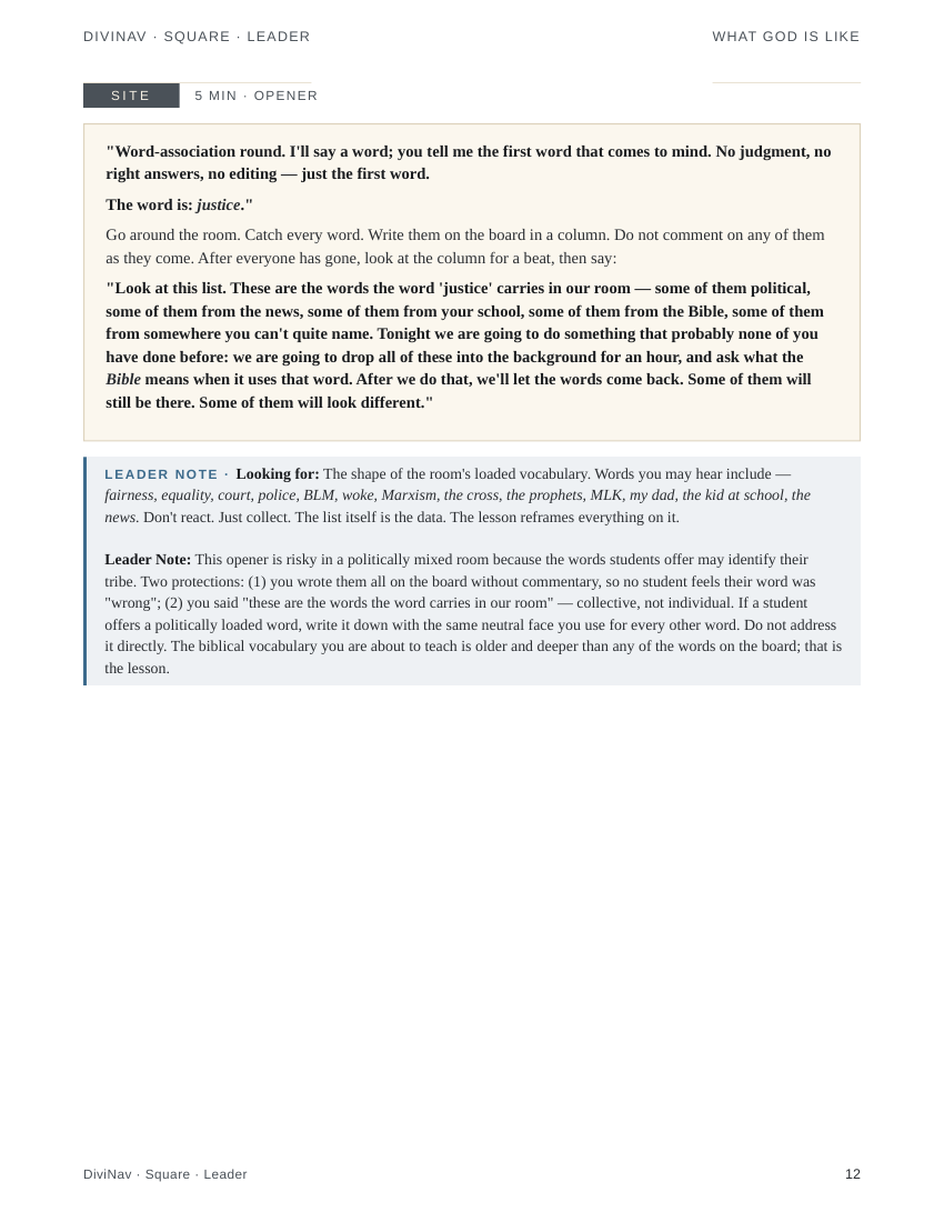 A sample page inside Square Lesson 1 &mdash; the leader guide