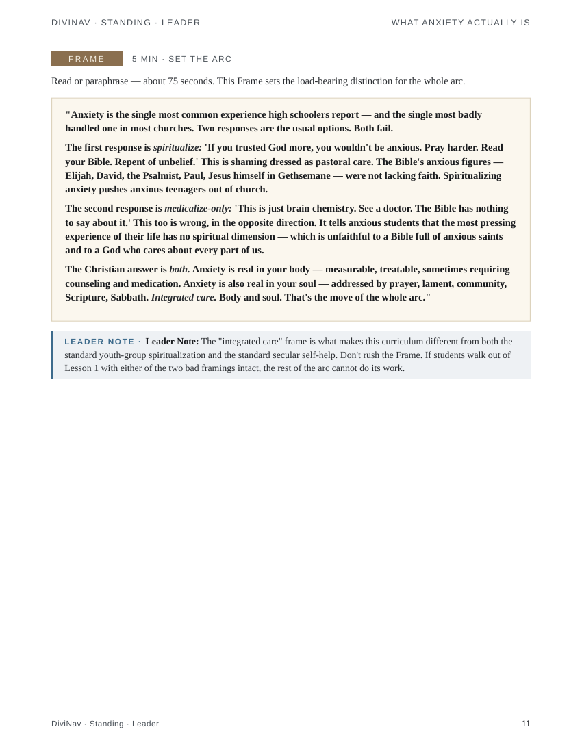 A sample page inside Standing Lesson 1 &mdash; the leader guide