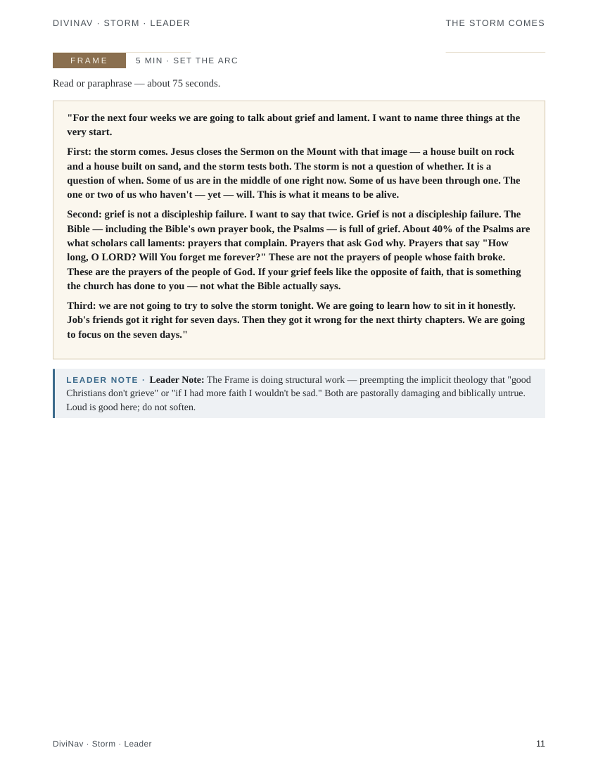 A sample page inside Storm Lesson 1 &mdash; the leader guide