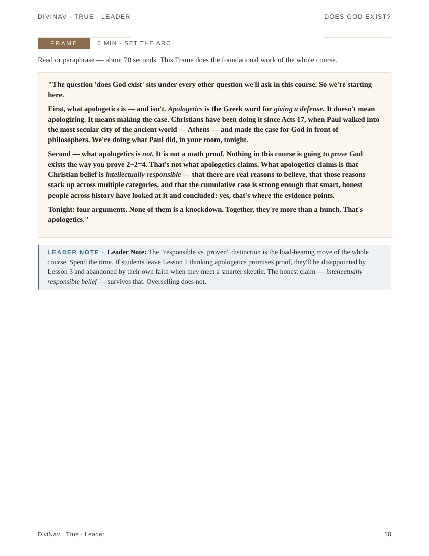A sample page inside True Lesson 1 &mdash; the leader guide