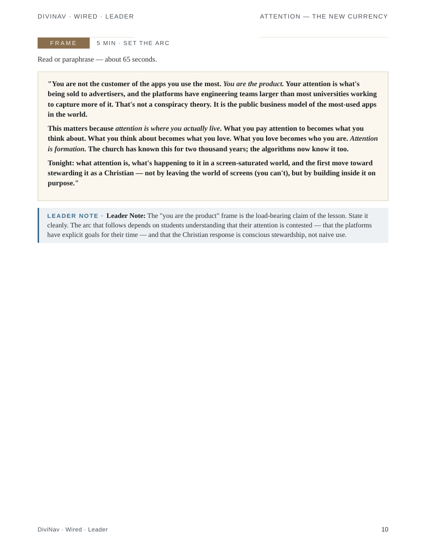 A sample page inside Wired Lesson 1 &mdash; the leader guide