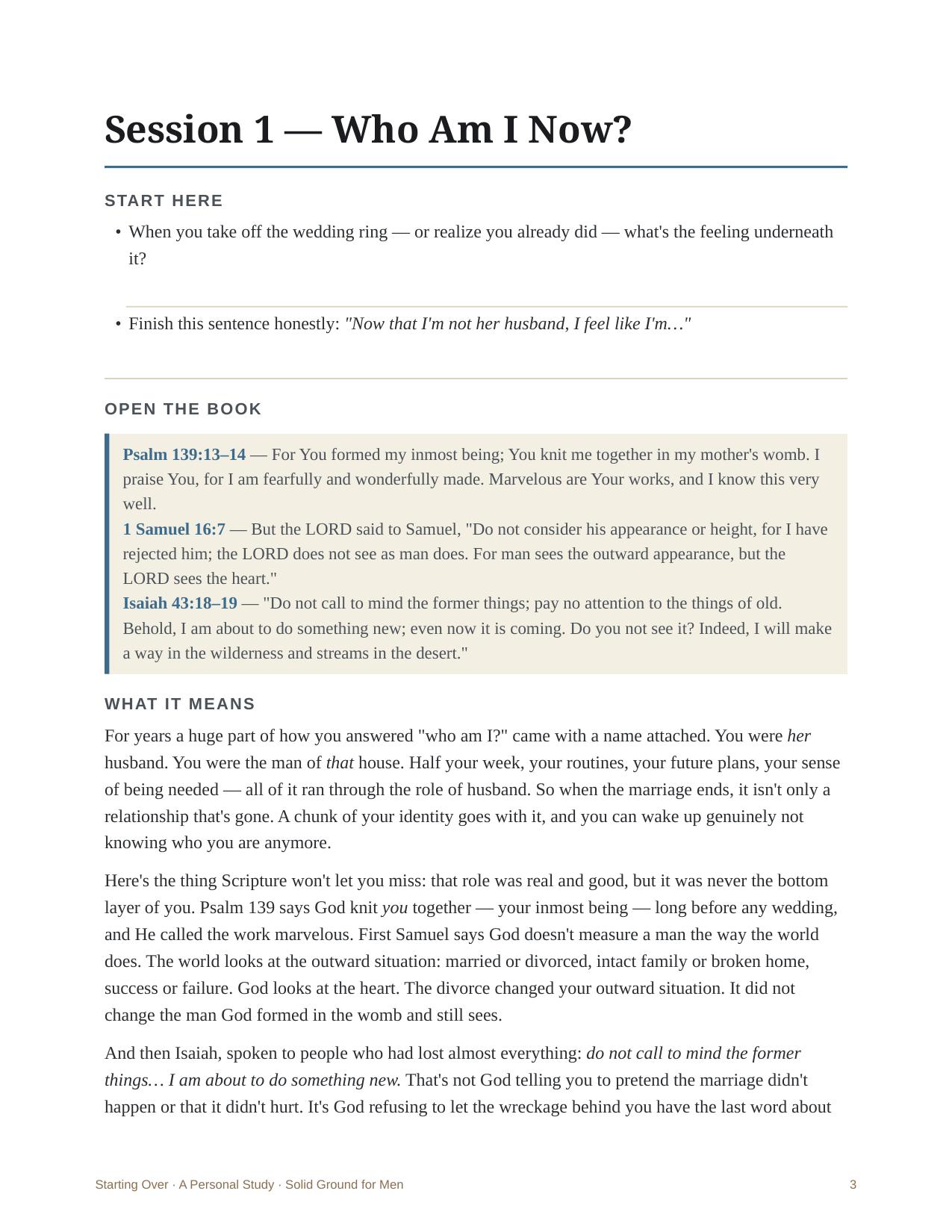 Starting Over &mdash; A look inside &mdash; a session