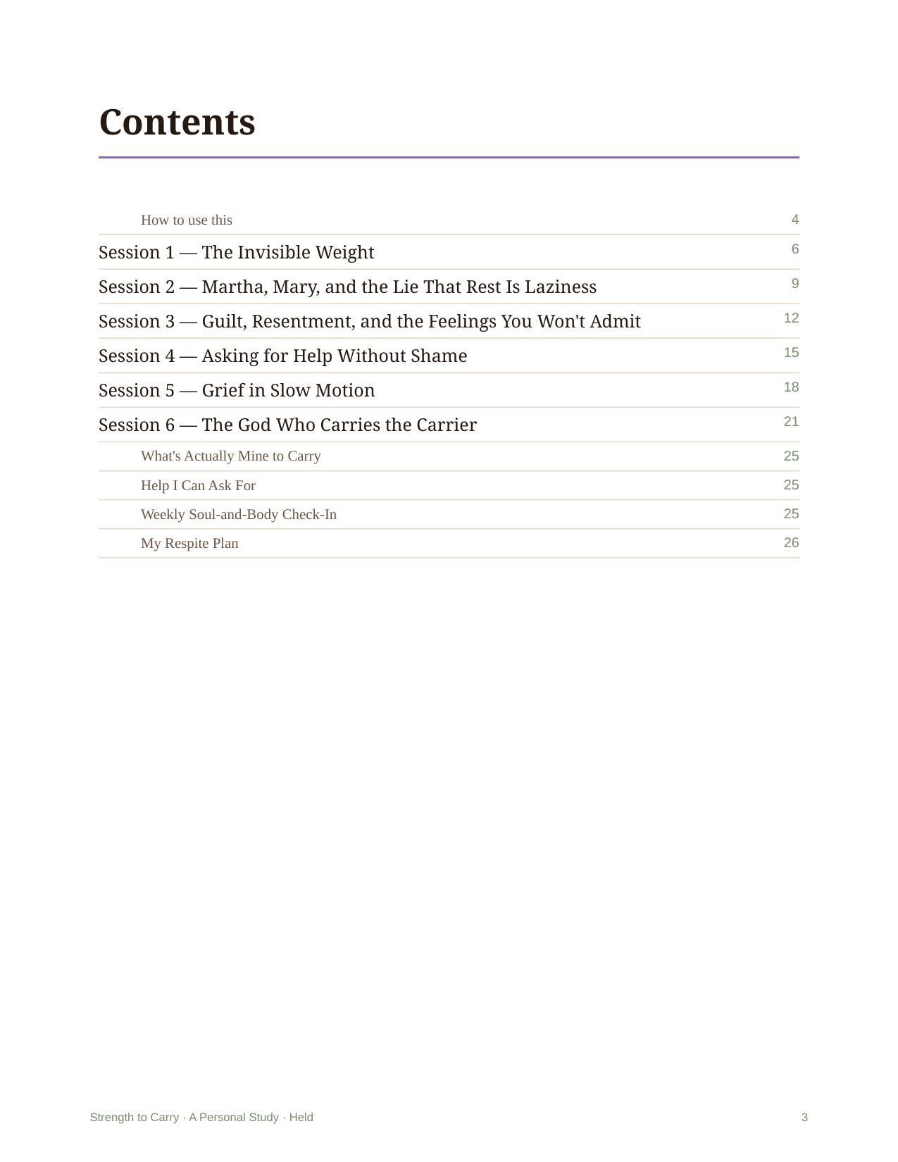 Strength to Carry &mdash; A look inside &mdash; a session