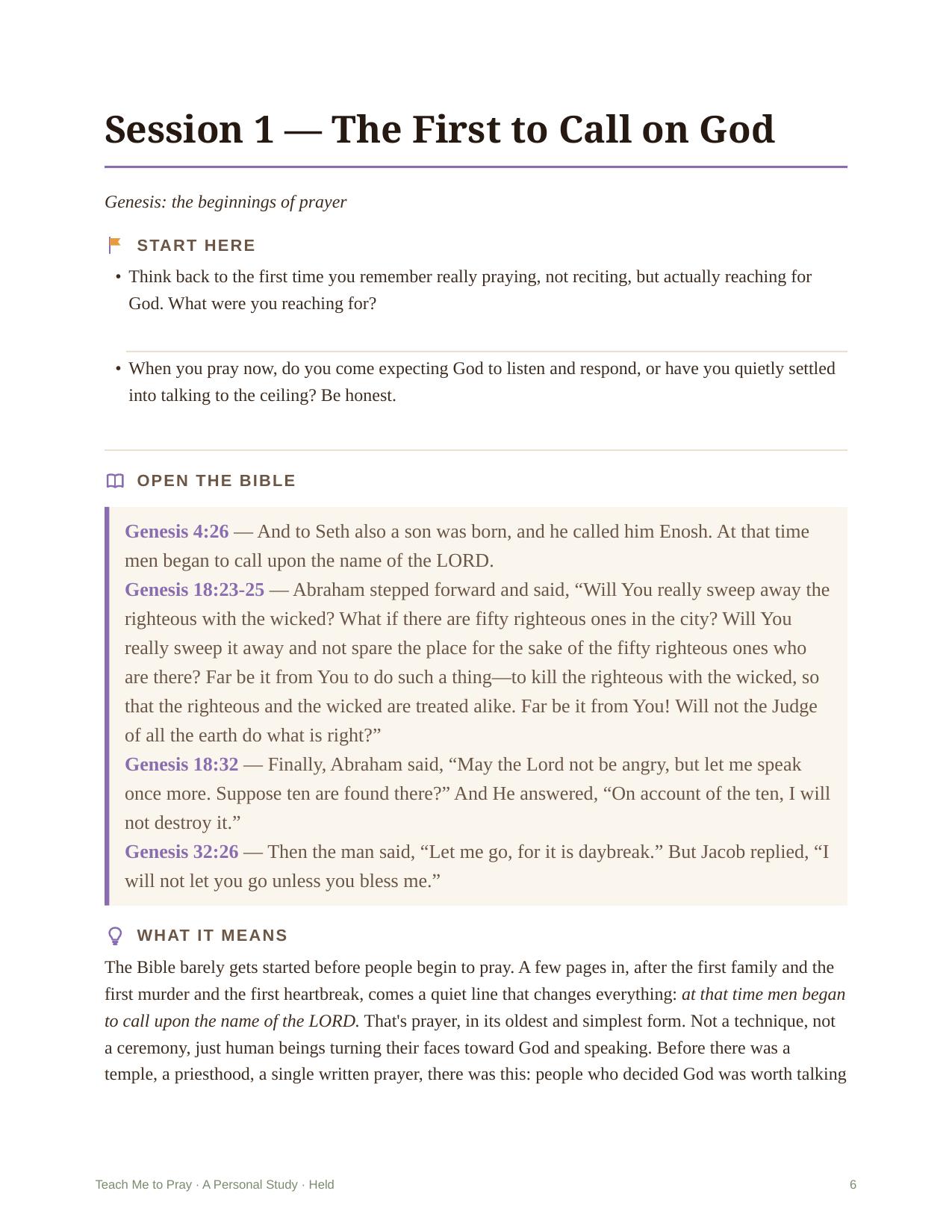 Teach Me to Pray — A look inside — a session